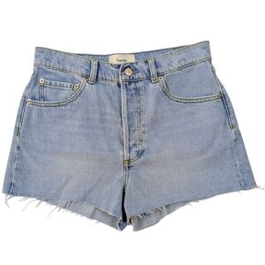 Triarchy Denim Shorts High Rise Cut Off Raw Hem Button Fly 5-Pocket Blue 26 NWT